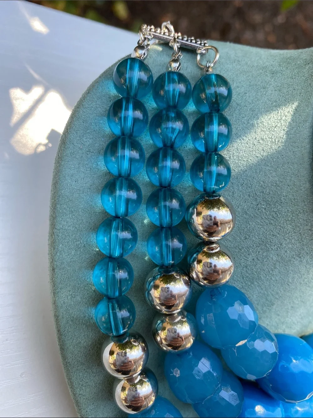 Statement Turquoise Blue Multi Strand Chunky Beaded Necklace and Earring Set